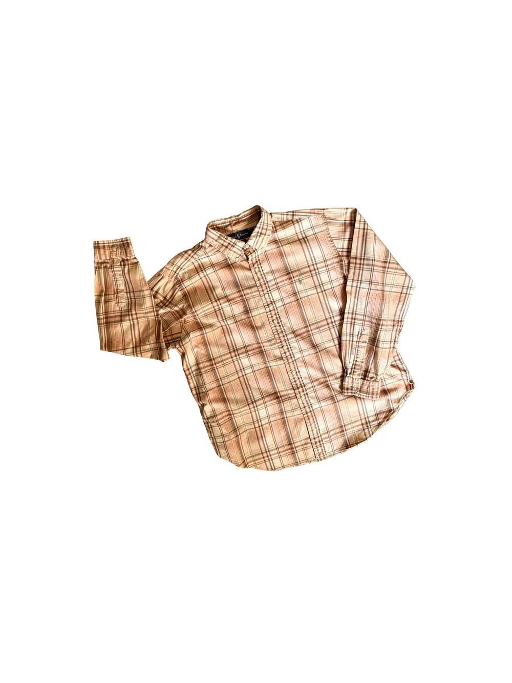 Ralph Lauren Shirt Mens XXL Tan Green Plaid Long Sleeve Button Down Collar Cotto